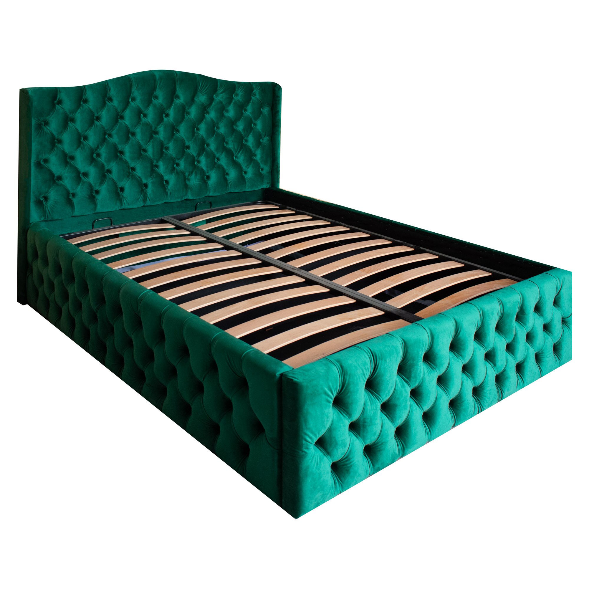 Pat Doha Luxury, dublu cu somiera si spatiu de depozitare, verde 200x200 cm